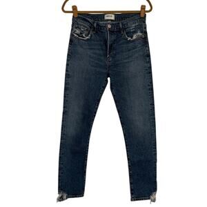 Agolde Dark Blue Denim Toni Mid Rise Straight Ankle Distressed Jeans Size 27